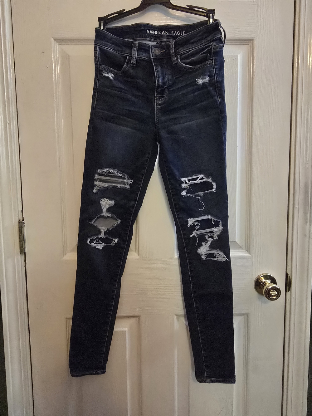 Women's American Eagle Outfitters Dark Blue Distressed Skinny Jeans